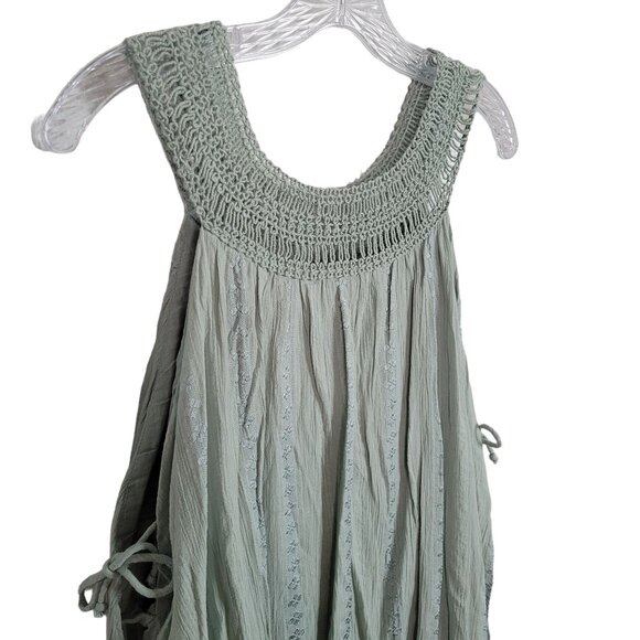 Free People Size L Dress Boho Gauze Flowy Layers Pullover Beachy Crochet Green - Picture 11 of 12